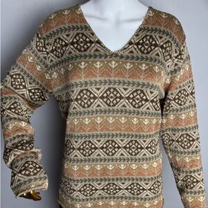 Ralph Lauren Brown and Cream V-Neck Sweater